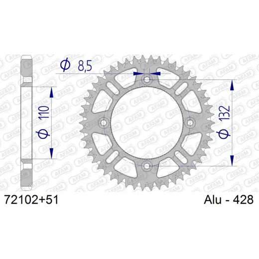 Stahl-Kettenrad AFAM 428 - 56Z Silber 4720056