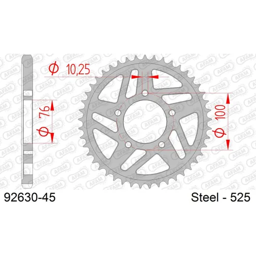 Steel Chain Wheel - Rear Sprocket AFAM 525 - 45t SILVER 9263045