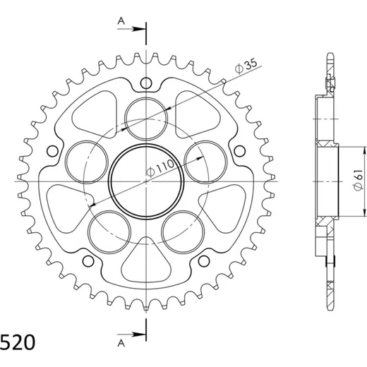 Stealth-Rear Sprocket / Chain Wheel Supersprox 520/45t black 92667K45
