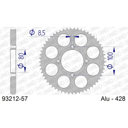 Alu Chain Wheel - Rear Sprocket AFAM 428 - 57t SILVER 9321257