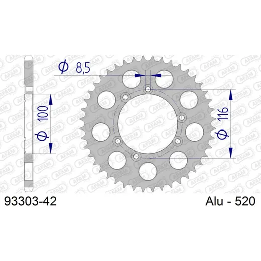 Alu Chain Wheel - Rear Sprocket AFAM 520 - 42t Gun Metal 9330342