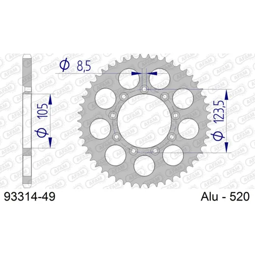 Alu Chain Wheel - Rear Sprocket AFAM 520 - 49t SILVER 9331449