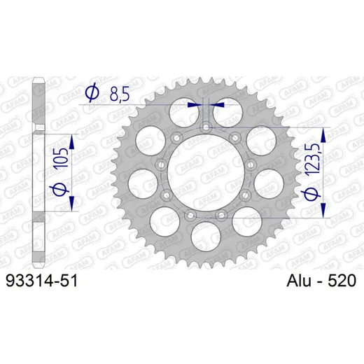 Alu Chain Wheel - Rear Sprocket AFAM 520 - 51t SILVER 9331451