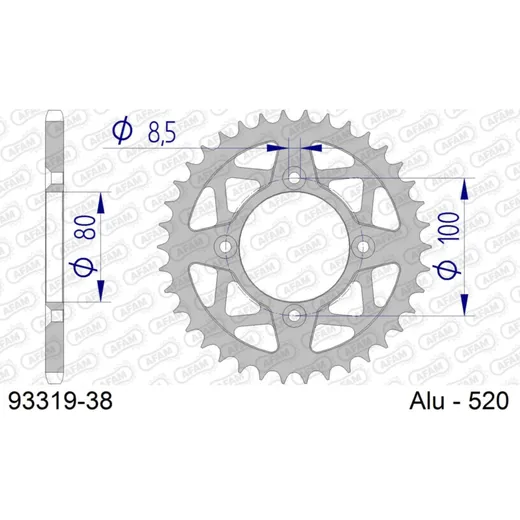 Alu Chain Wheel - Rear Sprocket AFAM 520 - 38t SILVER 9331938