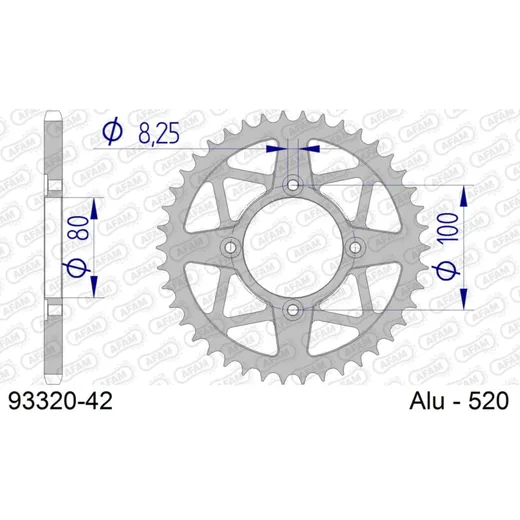 Alu Chain Wheel - Rear Sprocket AFAM 520 - 42t SILVER 9332042