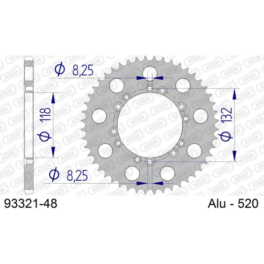 Alu Chain Wheel - Rear Sprocket AFAM 520 - 48t SILVER 9332148