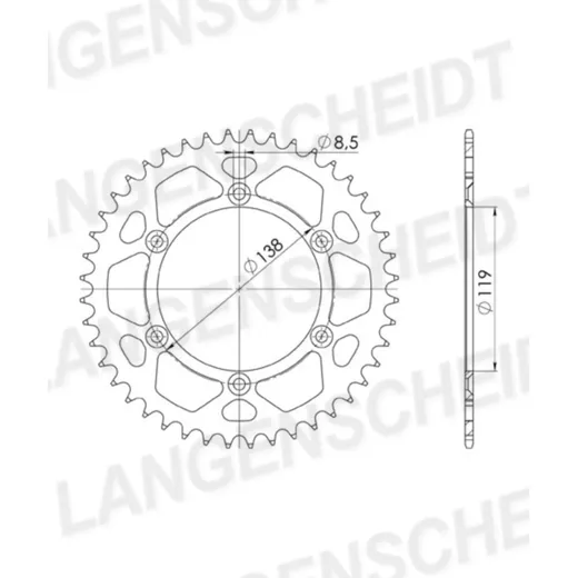 Alu-chain wheel - rear sprocket Esjot 520 - 48t silver 93501-48