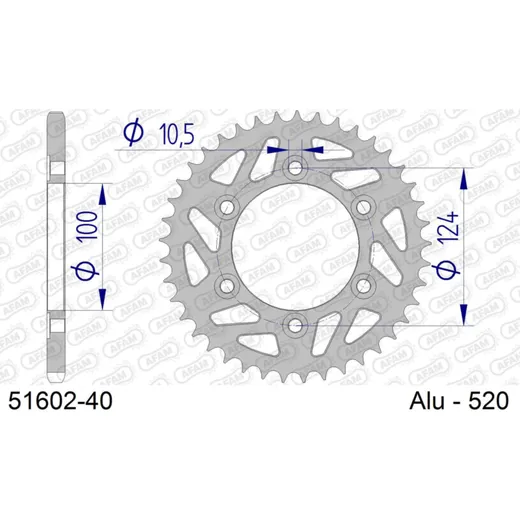 Alu Chain Wheel - Rear Sprocket AFAM 520 - 39t Gun Metal 9362239