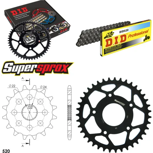 Kettensatz Stahl für: APRILIA RS125 Extrema/Replica 15 PS 16-39-106 DID520 Clip