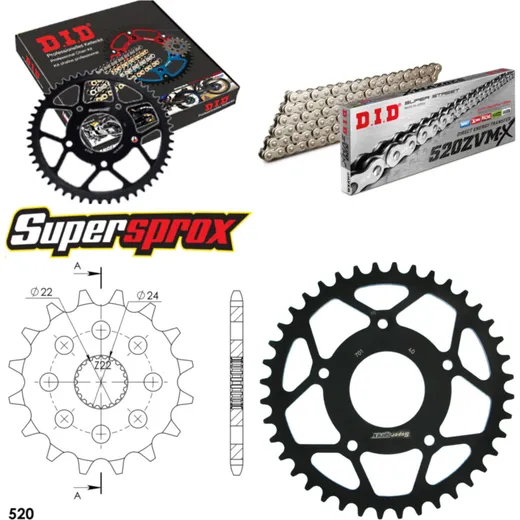 Chain Kit - Steel - for: APRILIA RS125 Extrema/Replica 34 PS 16-40-108 DID520ZVM-X(S&S) rivet