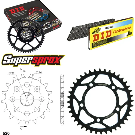 Kettensatz Stahl für: APRILIA RS125 Extrema/Replica 06-12 17-40-110 DID520 Clip