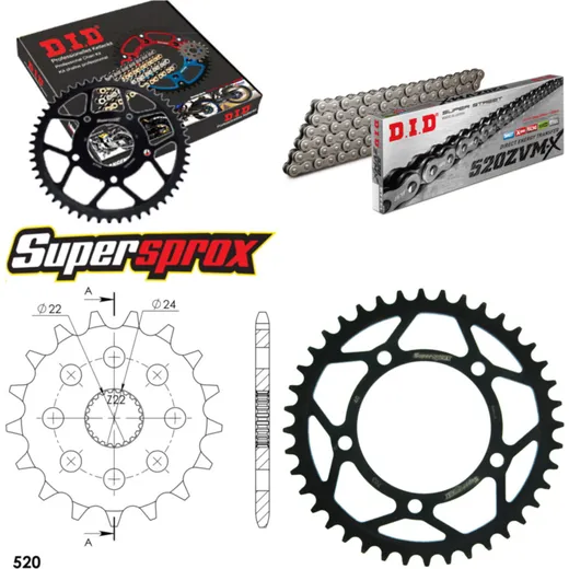 Chain Kit - Steel - for: APRILIA RS125 Extrema/Replica 06-12 17-40-110 DID520ZVM-X endless