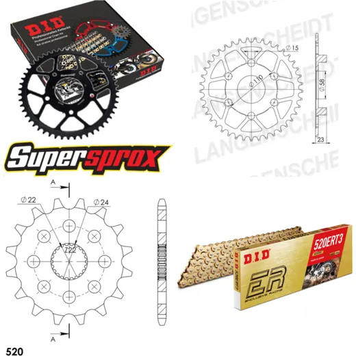 Kettensatz Stahl für: APRILIA Classic 125 96-00 16-40-112 DID520ERT2(G&G) Clip
