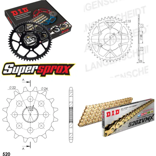 Chain Kit - Steel - for: APRILIA Classic 125 96-00 16-40-112 DID520ZVM-X(G&G) rivet