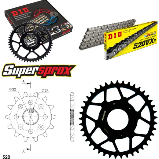 Chain Kit - Steel - for: APRILIA Red Rose 125 89-95 14-41-110 DID520VX3 endless