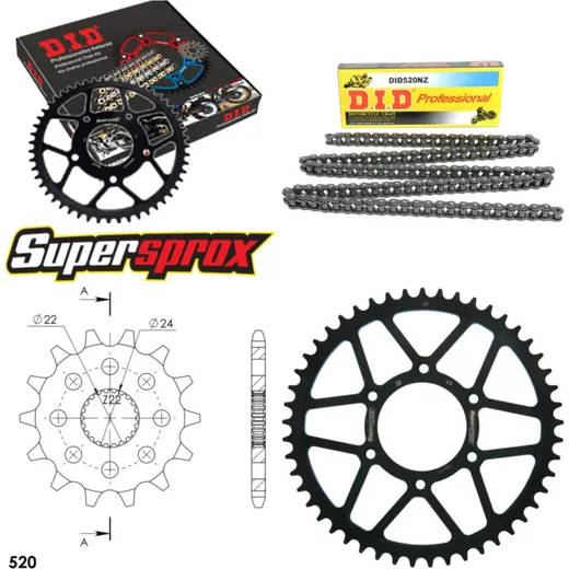 Kettensatz Stahl für: APRILIA RX125 92-99/Tuareg 125 Rally 14-49-114 DID520NZ Clip