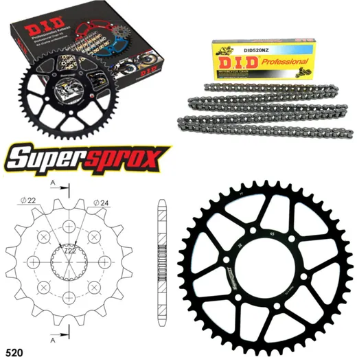 Chain Kit - Steel - for: APRILIA ETX125 99-00 16-45-110 DID520NZ Clip