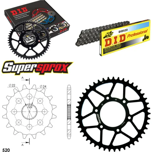 Chain Kit - Steel - for: APRILIA MX125 04-09 16-45-112 DID520 Clip