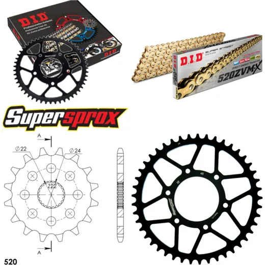 Chain Kit - Steel - for: APRILIA MX125 04-09 16-45-112 DID520ZVM-X(G&G) endless