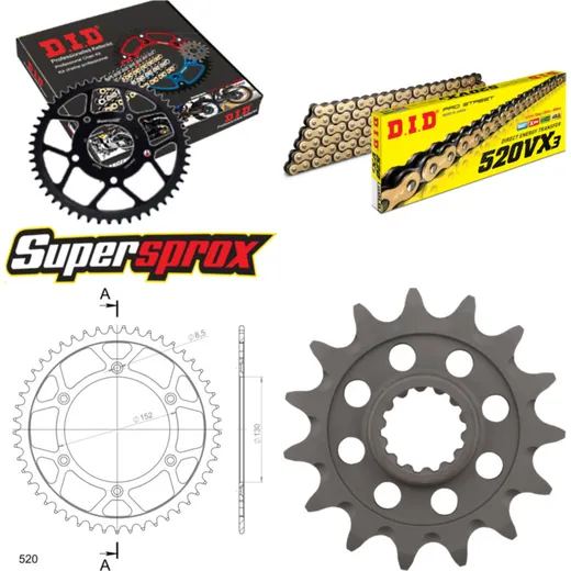 Kettensatz Stahl für: APRILIA MXV450 09-14 15-49-112 DID520VX3(G&B) Clip
