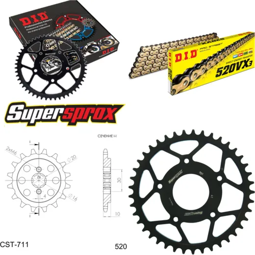 Kettensatz Stahl für: CAGIVA Mito 125 Evolution 1 95-99/Mit 14-41-114 DID520VX3(G&B) Endlos