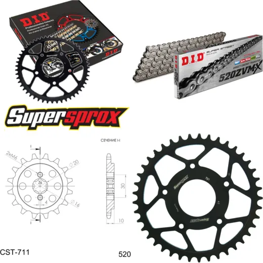 Kettensatz Stahl für: CAGIVA Mito 125 Evolution 1 95-99/Mit 14-41-114 DID520ZVM-X Niet