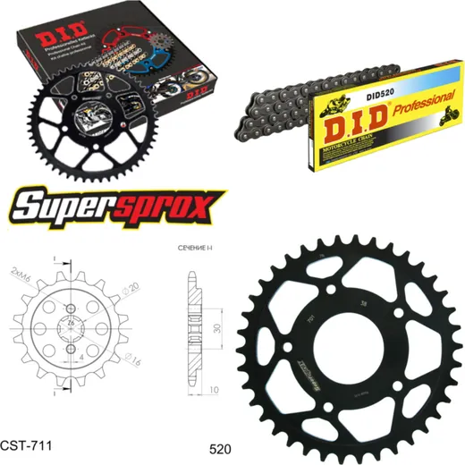 Kettensatz Stahl für: CAGIVA Mito 125 Evolution 2 00-04 14-38-112 DID520 Clip