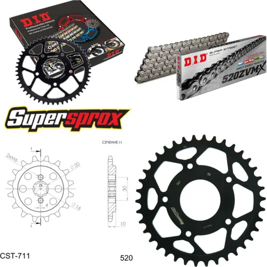 Kettensatz Stahl für: CAGIVA Mito 125 Evolution 2 00-04 14-38-112 DID520ZVM-X Niet