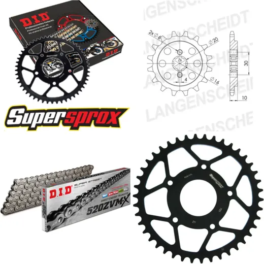 Kettensatz Stahl für: CAGIVA Supercity 125 92-06 13-42-108 DID520ZVM-X Niet