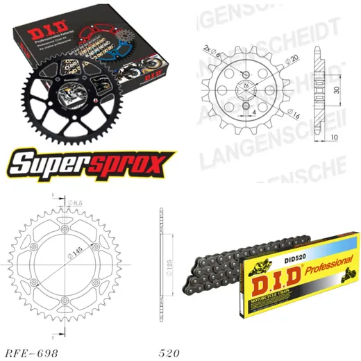 Kettensatz Stahl für: CAGIVA W8 125 92-93 13-44-108 DID520 Clip