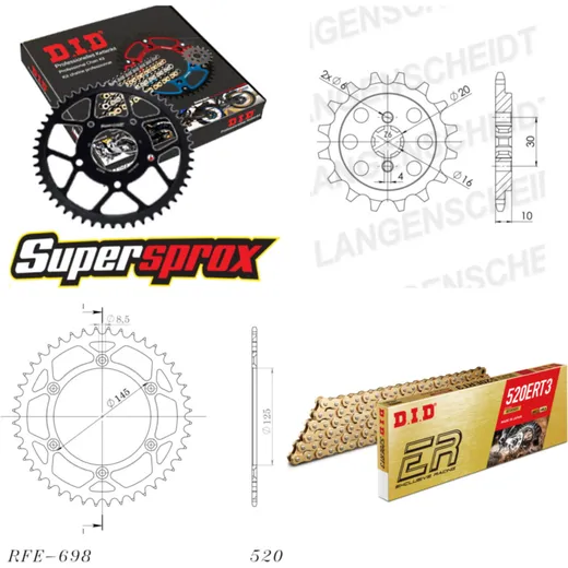 Kettensatz Stahl für: CAGIVA W8 125 92-93 13-44-108 DID520ERT2(G&G) Clip