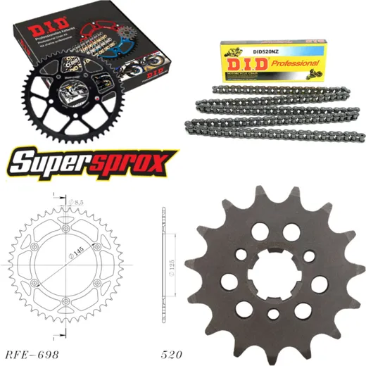 Kettensatz Stahl für: CAGIVA W12 350 93-96 15-44-110 DID520NZ Clip
