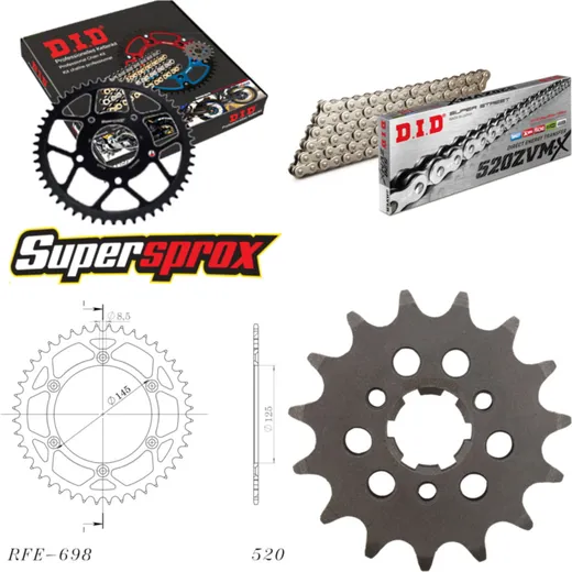 Kettensatz Stahl für: CAGIVA W12 350 93-96 15-44-110 DID520ZVM-X(S&S) Niet