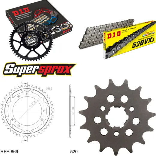 Kettensatz Stahl für: CAGIVA Canyon 500 99-01/Canyon 600 96 15-45-114 DID520VX3 Clip