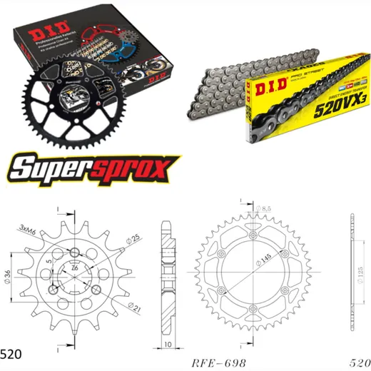 Chain Kit - Steel - for: CAGIVA W16 600 93-94 16-44-116 DID520VX3 endless