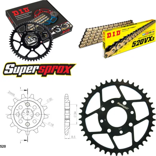 Chain Kit - Steel - for: HONDA CA125 Rebel 80 km/h Honda 95-95 13-42-116 DID520VX3(G&B) Clip