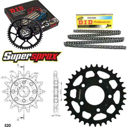 Kettensatz Stahl für: HONDA NSR125 98-99/NSR125 [DE] 00-03 14-35-110 DID520NZ Clip