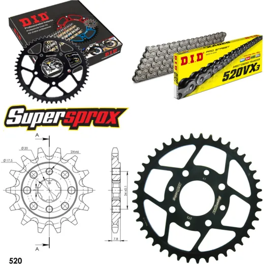Chain Kit - Steel - for: HONDA VT125 C Shadow 99-08 14-41-112 DID520VX3 endless