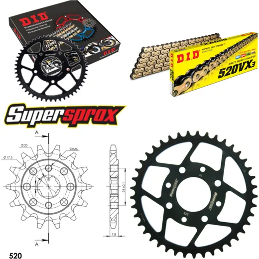 Chain Kit - Steel - for: HONDA VT125 C Shadow 99-08 14-41-112 DID520VX3(G&B) Clip