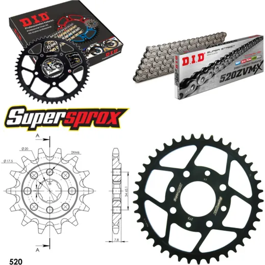 Chain Kit - Steel - for: HONDA VT125 C Shadow 99-08 14-41-112 DID520ZVM-X rivet