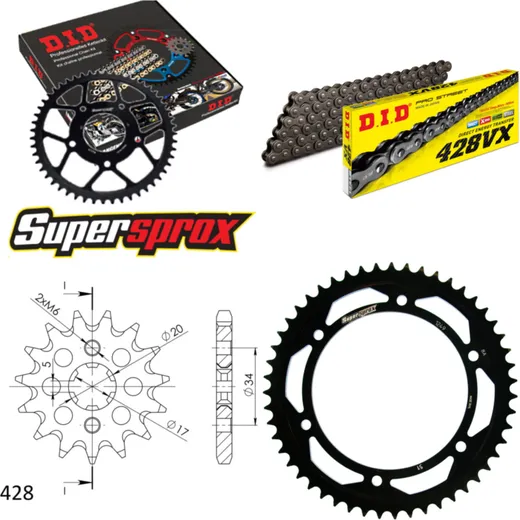Chain Kit - Steel - for: HONDA XLR125 R 98-99 17-51-132 DID428VX rivet