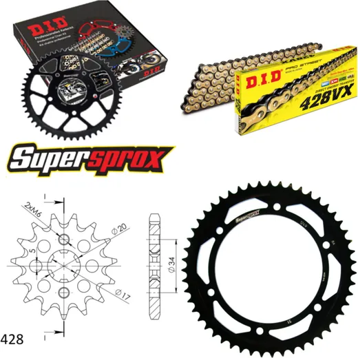 Chain Kit - Steel - for: HONDA XLR125 R 98-99 17-51-132 DID428VX(G&B) rivet