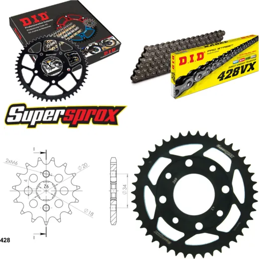 Chain Kit - Steel - for: HONDA CM125 C Custom 82-85 15-43-120 DID428VX rivet