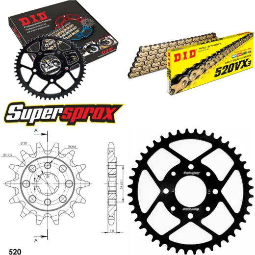 Chain Kit - Steel - for: HONDA XL125 V Varadero 01-13 14-44-110 DID520VX3(G&B) endless