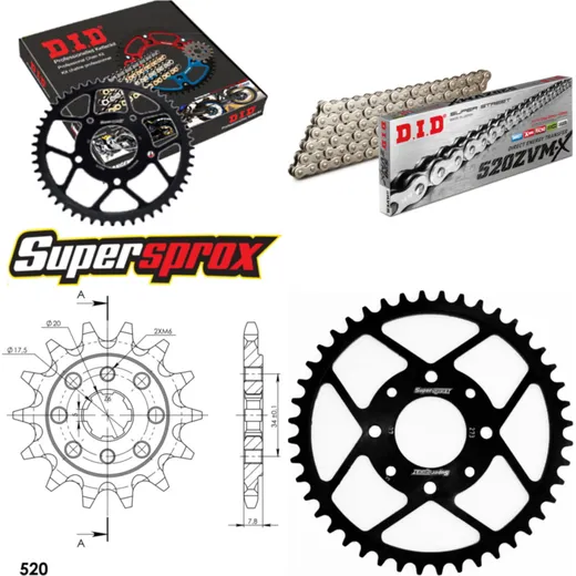 Chain Kit - Steel - for: HONDA XL125 V Varadero 01-13 14-44-110 DID520ZVM-X(S&S) endless