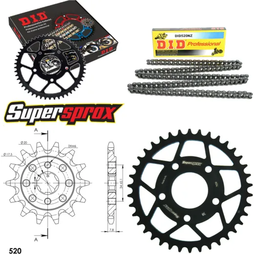 Kettensatz Stahl für: HONDA CRM125 95-99 14-38-108 DID520NZ Clip