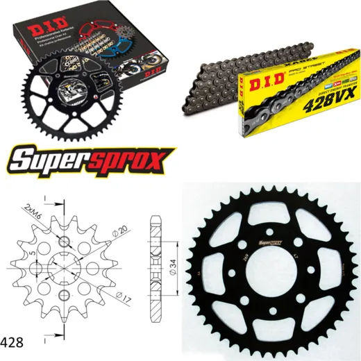 Kettensatz Stahl für: HONDA XL125 S 79-84 14-47-118 DID428VX Clip