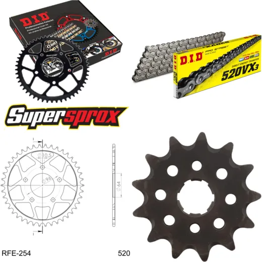 Chain Kit - Steel - for: HONDA XL200 R Paris Dakar 83-84 13-43-104 DID520VX3 rivet