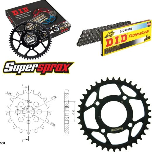 Kettensatz Stahl für: HONDA CB250 G 76-79/CJ250 T 76-79 16-38-100 DID530NZ Clip