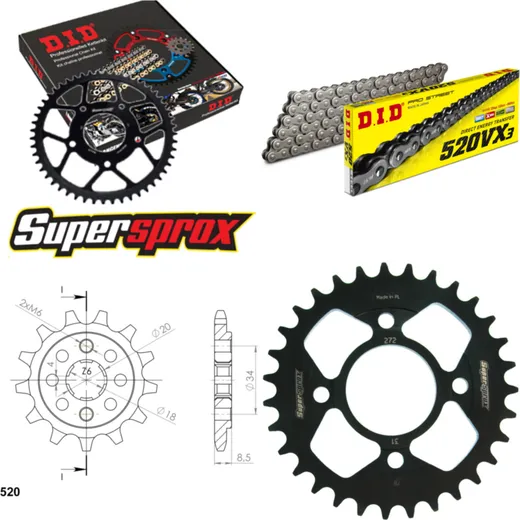 Chain Kit - Steel - for: HONDA CB250 Twofifty 92-98 14-31-104 DID520VX3 endless